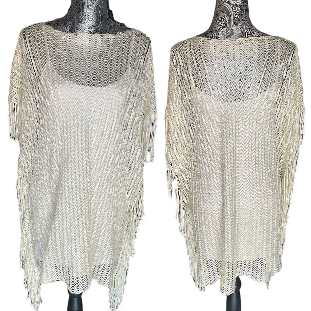 Coverup off white metallic fringe layering OS